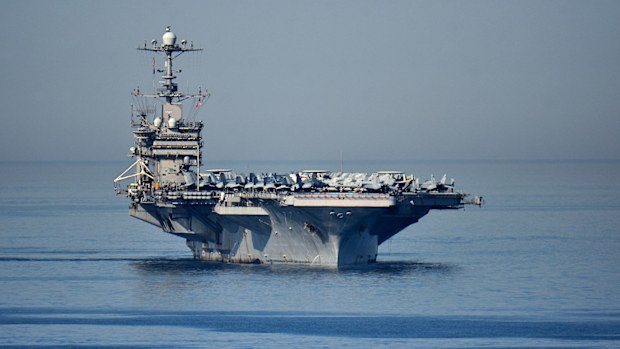 The USS Harry S. Truman aircraft carrier arrives at the French Mediterranean port of Marseille