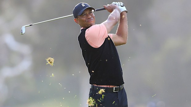 Tiger Woods started the Genesis Open with an eagle from 24 feet 8 inches.