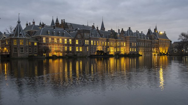 View of Binnenhof, the seat of the Dutch government in The Hague, Netherlands, Friday, Jan. 15, 2021