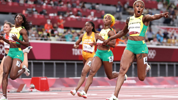 Jamaican star Elaine Thompson-Herah clinched back-to-back Olympic gold medals in the women's 100m over her compatriots.
