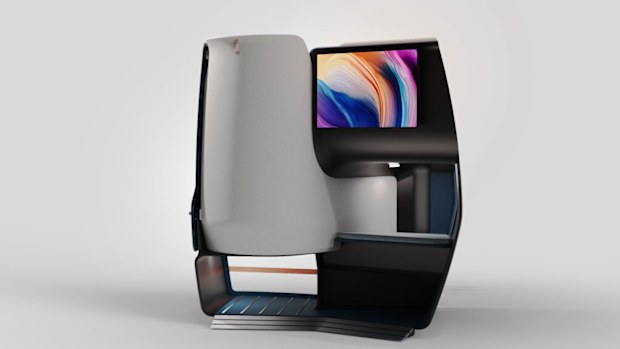 The back of the seat is likely to be adjacent to the screen of the passenger seated behind it.
