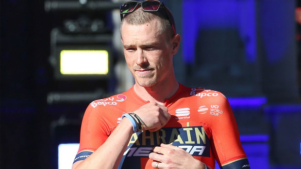 Team BAHRAIN MERIDA at the start of the 106th Tour de France with Rohan Dennis