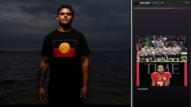 Latrell Mitchell's post and story featuring Colin Kaepernick