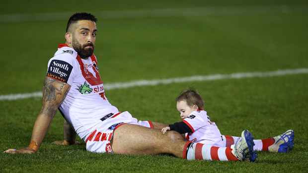Paul Vaughan of the Dragons looks dejected after full time after round 22