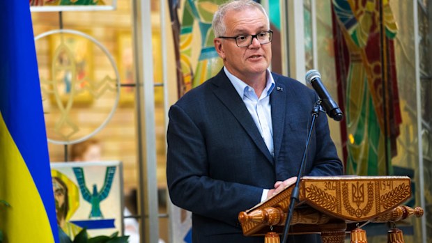 Prime Minister Scott Morrison at a vigil for Ukraine at St Andrews Ukrainian Church.