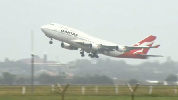 A Qantas flight taking off