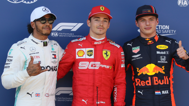 Lewis Hamilton, Charles Leclerc and Max Verstappen