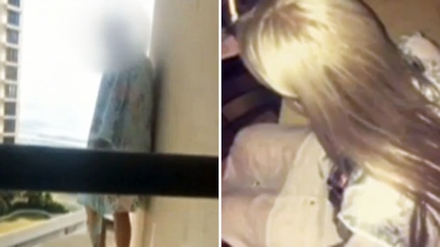 An 18-year-old schoolie has been booted from her hotel after climbing onto the balcony ledge.