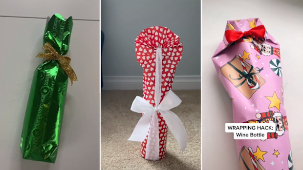 TikTok hacks for how to wrap a wine bottle.