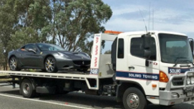 The Ferrari being confiscated after its driver was clocked speeding at Wangaratta. (Photo: Victoria Police).