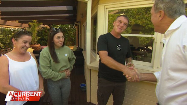 The Green family greet A Current Affair reporter Brady Halls with some good news.