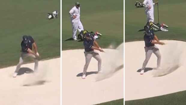 Bryson DeChambeau needed three shots to get out of a greenside bunker during the opening round of the Masters.