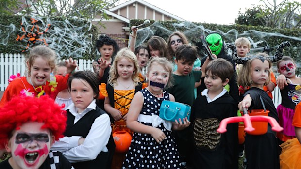 Trick-or-treaters gathered outside a house in Sydney's Willoughby last year.