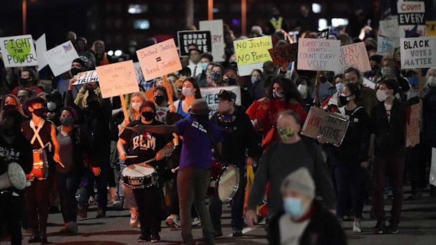 Protesters march in Portland following the election.