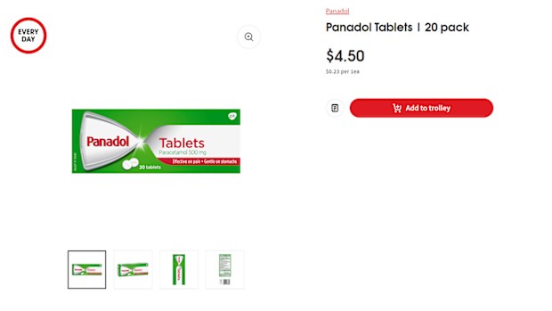 Panadol 20 pack retails for $4.50 at Coles.