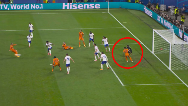 Xavi Simons was denied this goal by VAR over an offside ruling against France.