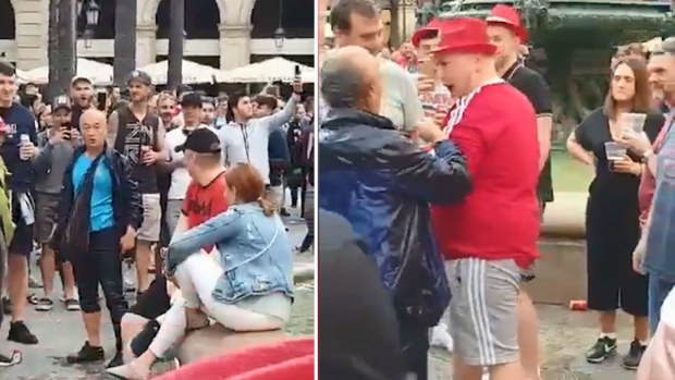 Liverpool fans clashed with tourists after pushing people into a fountain in Barcelona
