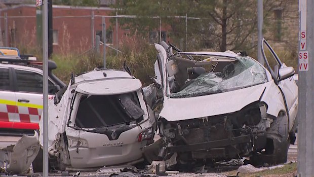  The 33-year-old driver of the Renault was thrown from the car in the collision, and the car was split in two. 