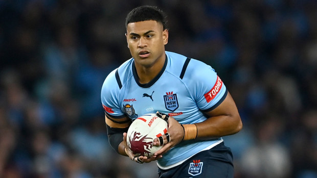 Haumole Olakau'atu in action for the Blues.