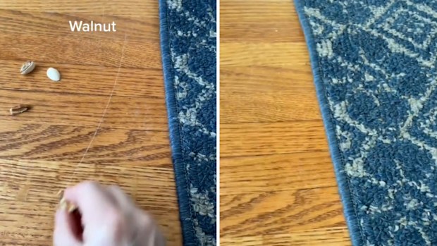 Woman's unusual trick erases scratches in hardwood flooring in seconds