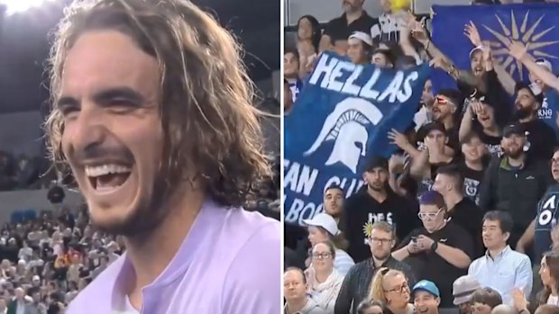 Tsitsipas batners with the crowd