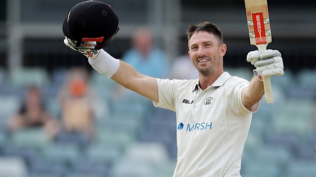 Shaun Marsh of the Warriors celebrates his double century