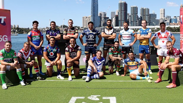 All 16 NRL captains were out in force at the 2021 season launch. (Getty)