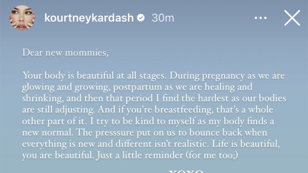 Kourtney Kardashian Barker shares message about bouncing back postpartum