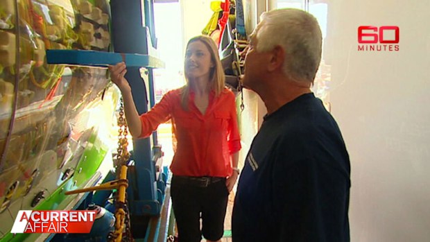 A Current Affair host Ally Langdon interviewed submarine engineer Ron Allum on 60 Minutes in 2012.