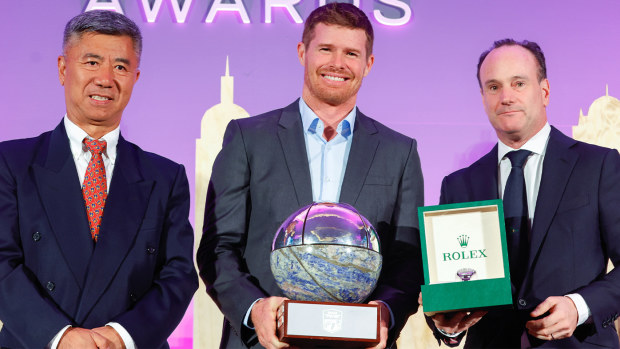 Australian sailing champion Tom Slingsby pictured with his third World Sailor of the Year award.