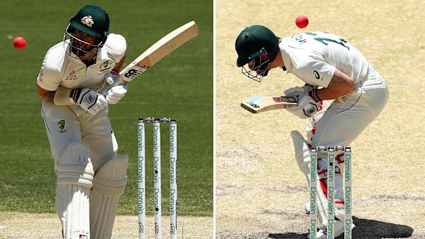 Matthew Wade of Australia is struck by a delivery from Neil Wagner 
