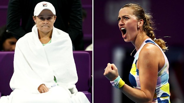 Petra Kvitova of Czech Republic celebrates beating Ashleigh Barty of Australia during Day 6 of the WTA Qatar Total Open