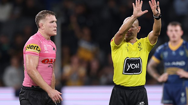 Penrith's Mitch Kenny is sent to the sin bin during extra time against Parramatta.