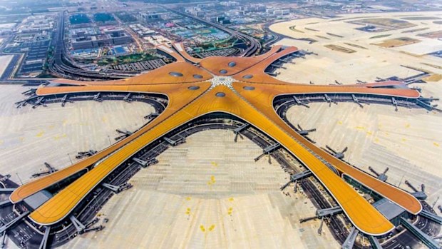 An aerial view of the striking new Beijing Daxing International Airport, dubbed "starfish" by Chinese media.