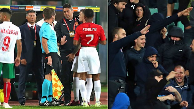 Bulgaria fans make racist gestures during their team's match against England