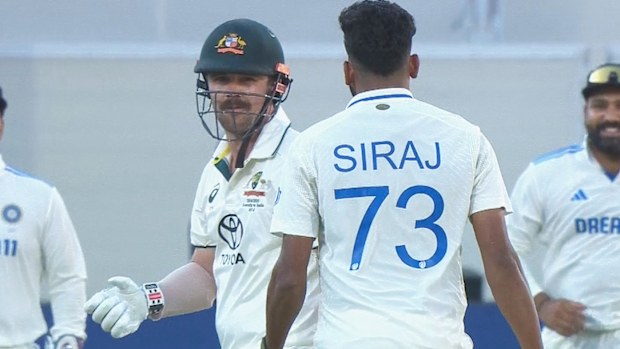 Mo Siraj has come under fire for delivering a firey send off to Travis Head in Adelaide.