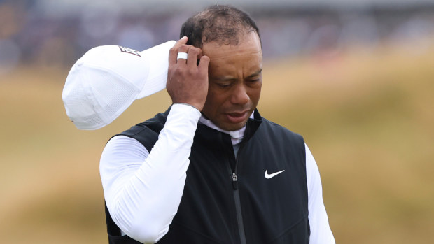 Tiger Woods of the US walks along the 3rd fairway during the second round of the British Open golf championship on the Old Course at St. Andrews.