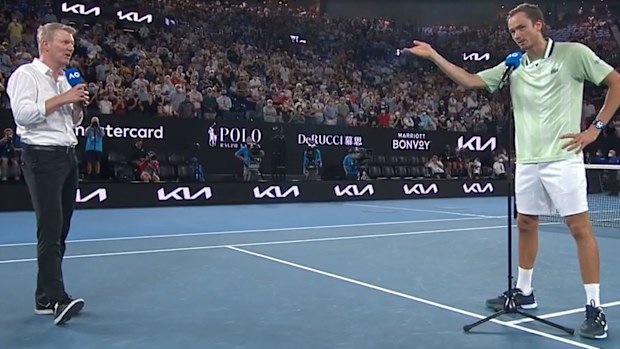 Daniil Medvedev urges the crowd to quiet down