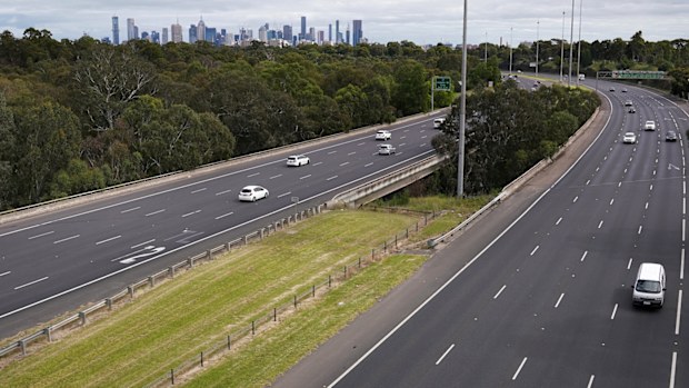 General view of the Eastern Freeway showing less than typical traffic in Melbourne, on March 25.