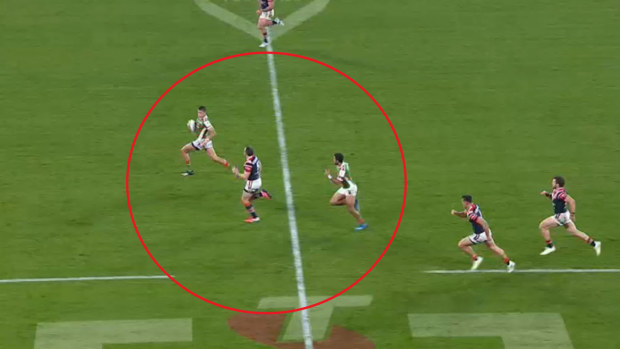 Brett Morris was outnumbered in defence but somehow came out on top to stop the Rabbtiohs on the burst