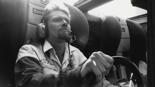 UK billionaire and maverick adventurer Richard Branson pilots his world-record-breaking speedboat across the Atlantic Ocean.