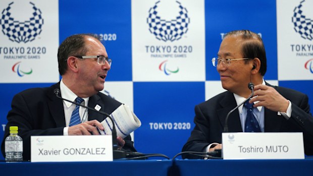 Xavier Gonzalez, left, CEO of the International Paralympic Committee (IPC), and Toshiro Muto, right, CEO of the Tokyo Organizing Committee of the Olympic and Paralympic Games (Tokyo 2020) 