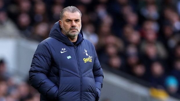 Ange Postecoglou, Manager of Tottenham Hotspur, looks on during the Premier League match between Tottenham Hotspur and Crystal Palace at the Tottenham Hotspur Stadium on March 02, 2024 in London, England. (Photo by Richard Pelham/Getty Images)