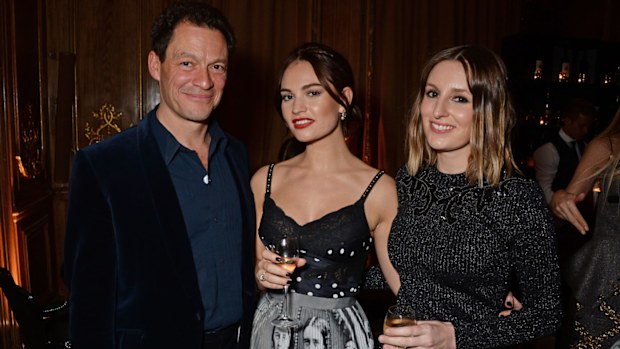 Dominic West, Lily James and Laura Carmichael attend the Harper's Bazaar Women Of The Year Awards 2018, in partnership with Michael Kors and Mercedes-Benz, at Claridge's Hotel on October 30, 2018 in London, England.