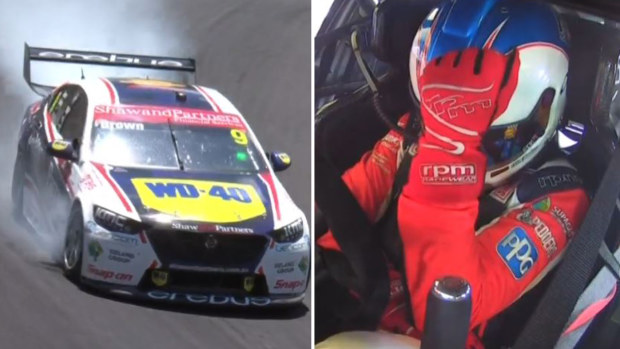 Jack Perkins' car suffers a power-steering failure, as the driver shows his disappointment.