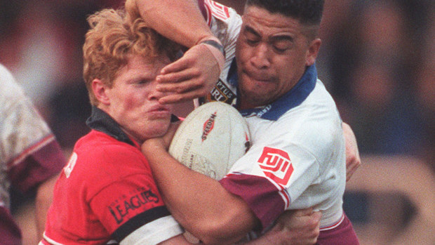 John Hopoate, pictured here playing for Manly, played his only State of Origin match in 1995.