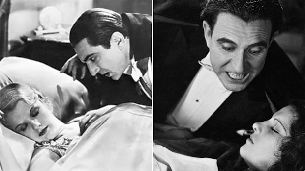 The English language version of Dracula (left) and the Spanish version filmed later in the day.