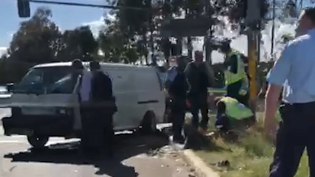 Three people were taken to hospital.