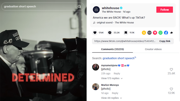 A screenshot from the first video the White House account posted to TikTok.