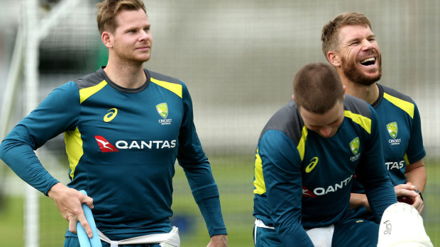 Steve Smith and David Warner at training